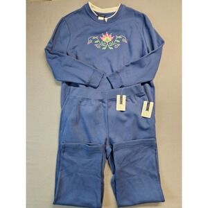 Pembrook Blue Floral Embroidered Sweatshirt Jogger Pants Set Women's Size L NWT